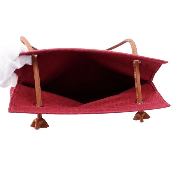 HERMES Sack Aline Size MM Toile Chevrons/Barenia Leather Rouge H/Gold - Picture 9 of 10